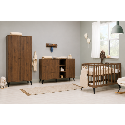 Bopita Ledikant 60x120 - Commode XL - 2 Deurskast - Zara - Walnoot