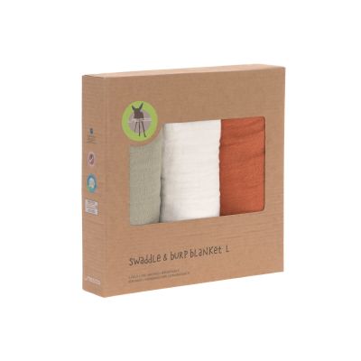 Lässig Swaddle & Burp Blanket L Rust/Olive/Milky 85 x 85 cm
