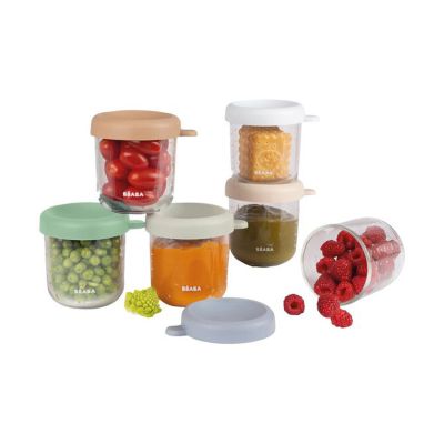 Beaba Glazen Bewaarpotjes – 6 Stuks – 250 ml – Natural Color Mix