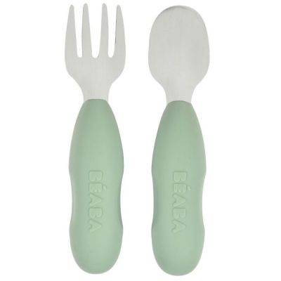 Beaba Bestekset Roestvrijstaal Sage Green 2-Pack