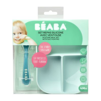 Beaba 3-Vaks Bord + Lepel Siliconen Blue