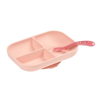 Beaba 3-Vaks Bord + Lepel Siliconen Pink