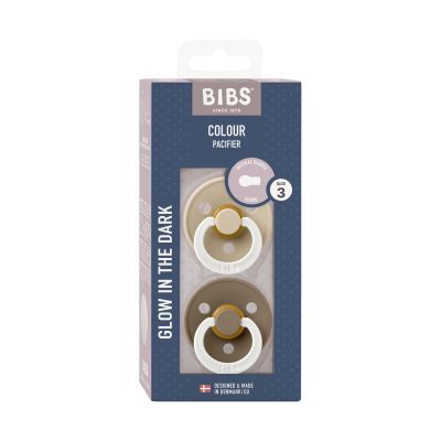 BIBS Glow In The Dark Fopspeen - Rond - 2 Stuks - 18+ Mnd - Vanilla/Dark Oak