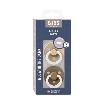BiBs Glow In The Dark Fopspeen - Rond - 2 Stuks - 0-6 Mnd - Vanilla/Dark Oak
