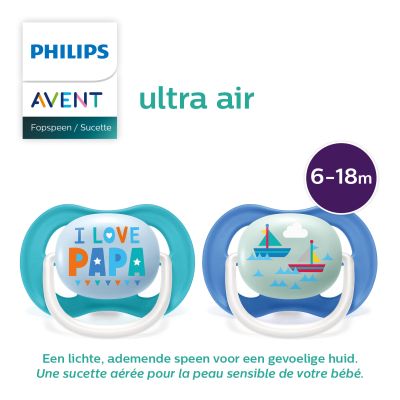 Philips Avent Fopspeen Ultra Air Papa Blauw 6-18mnd (2 stuks) SCF080/03