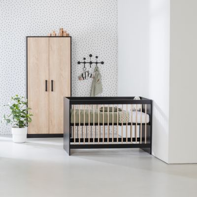 Europe Baby Nova Hanglegkast 2 Deuren - Zwart/Eiken Europe Baby Nova Hanglegkast 2 Deuren - Zwart/Eiken