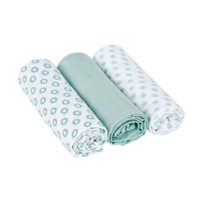 Lässig Multidoek Swaddle & Burp Little Chums Stars Light Mint 85 x 85 cm 3-Pack