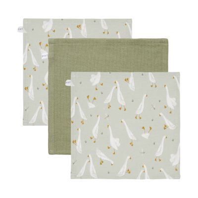 Little Dutch Monddoek Little Goose/Pure/Little Goose Olive 3-Pack