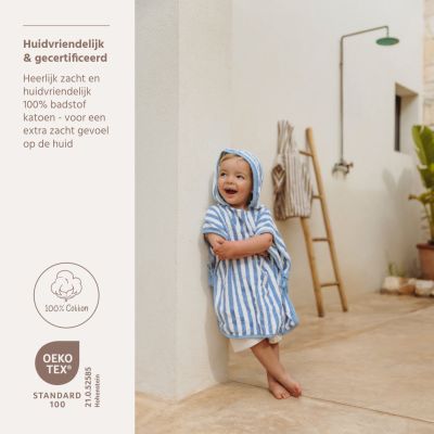 Meyco Badponcho - Badstof Jacquard Fat Stripe - Jeans Blue - 1-3 jaar Meyco Badponcho - Badstof Jacquard Fat Stripe - Jeans Blue - 1-3 jaar