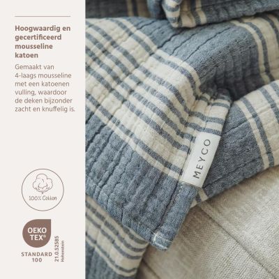 Meyco Deken Pre Washed Hydrofiel Jacquard Stripe Indigo 100x150 cm