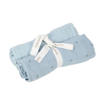 Little Dutch Pure Swaddle Doeken - Set Van 2 - Hydrofiel - 70 x 70 cm - Denim Blue